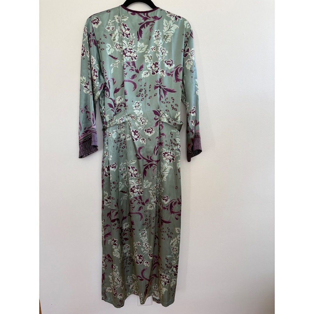 Halston Satin Long Robe Floral Wrap Kimono Loungewear Regencycore Boho L/XL - Picture 7 of 11